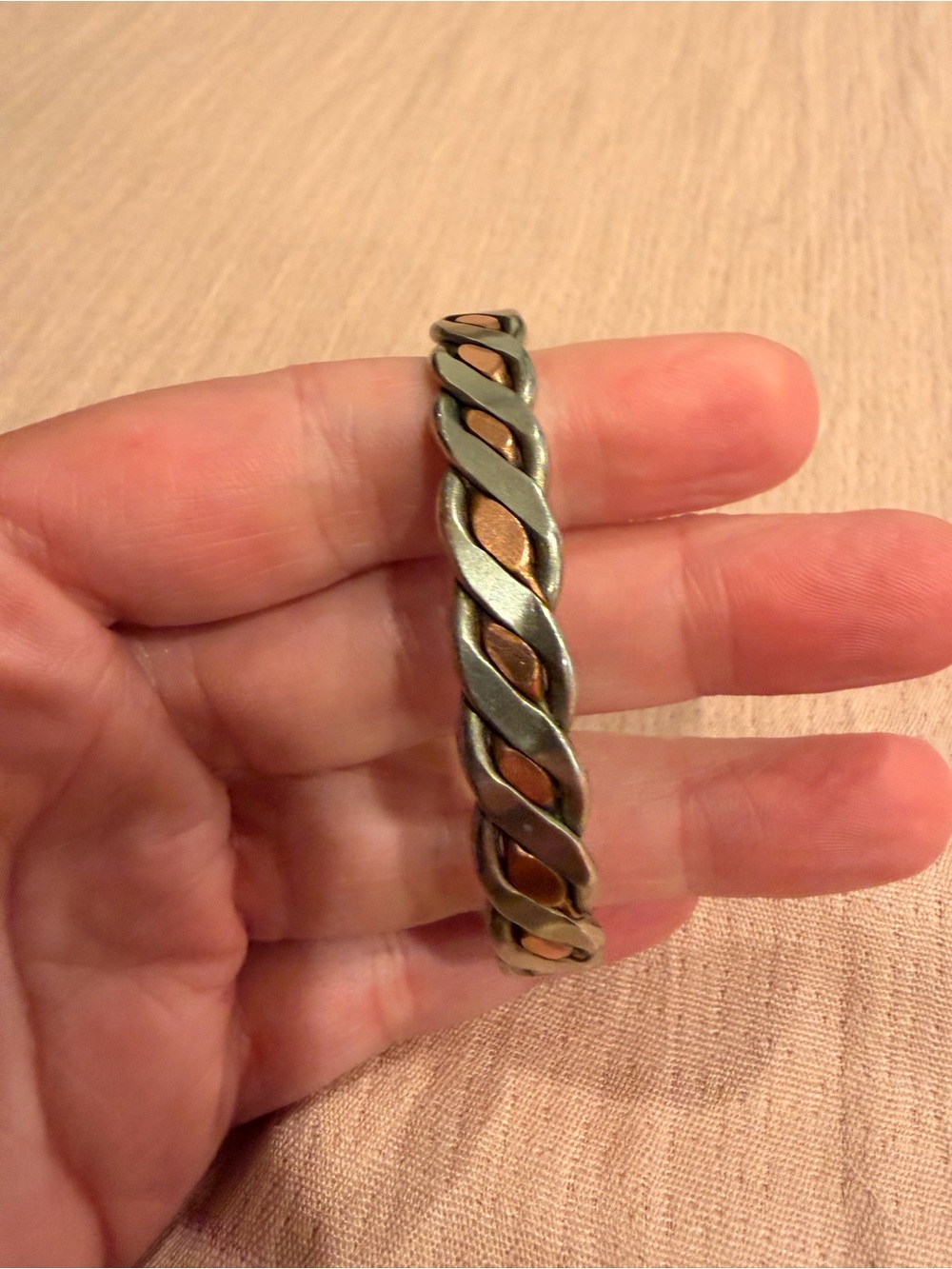 Two-Tone Twisted Cuff Bracelet - Copper and Silver